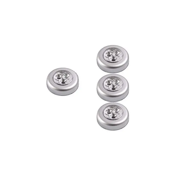 Juego de Luces Nocturnas LED 4 Lámparas de Punto Autoadhesivas para Armario/Pantalla/Estante/Entrada/Cocina/Paseo Alimentadas por Baterías Plata - 1