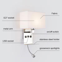 Lámpara de pared minimalista para mesita de noche, lámpara de lectura con interruptor, soporte para teléfono móvil, luces de pared recargables para habitación de hotel y dormitorio - details 2