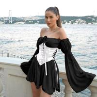 Mini vestido de gasa de hada rosa para mujer, corsé elegante con venta, vestido de verano de dama de honor con cuello con cuentas y manga larga vintage, - details 9