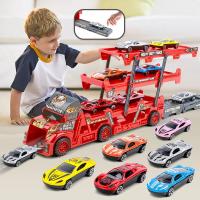 Juego de coches de juguete 6 en 1, remolque de camión grande de 3 capas, remolque de eyección plegable, camión para niños, colección de juguetes para niños, regalo de Navidad - details 2
