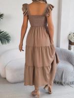 Escote cuadrado de verano con mangas anchas y pliegues, vestido informal de algodón transpirable para playa o uso diario, estilo bohemio - details 20