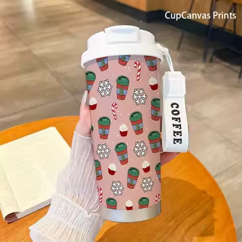 1 taza de café navideña de 530 ml con diseño de copo de nieve, taza térmica personalizada con dibujos animados, taza de café creativa de doble uso, botella de agua portátil, regalo para fiestas, adecuado para oficina, viajes en casa, día de San Valentín, - 1