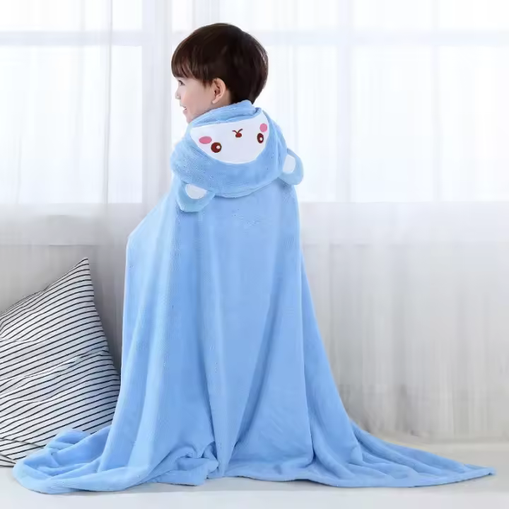 Toalla de baño para niños, poncho de secado rápido, albornoz de terciopelo coral con capucha para bebé - 1