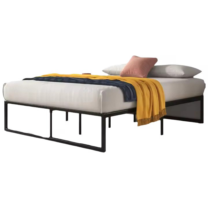 Cama 135x190 cm - Altura 36 cm con almacenamiento debajo de la cama - Estructura de cama de plataforma de metal - Blanco - 1