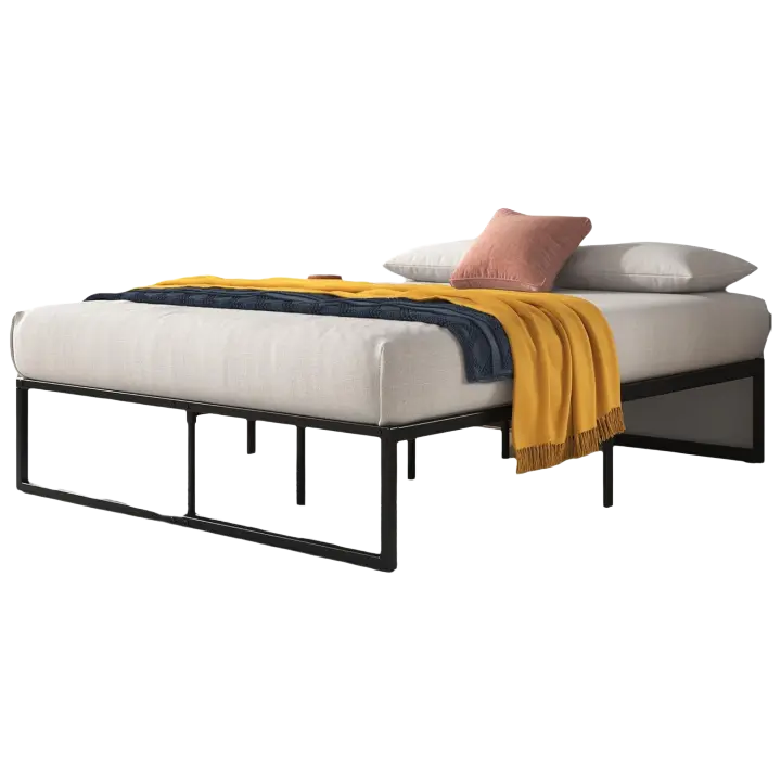 Cama 135x190 cm - Altura 36 cm con almacenamiento debajo de la cama - Estructura de cama de plataforma de metal - Blanco - 1
