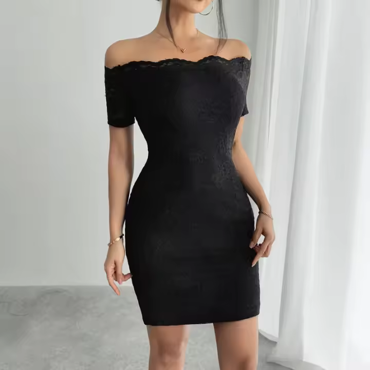 Vestido ajustado elegante de verano con hombros descubiertos para mujer - 1