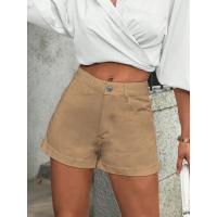 pantalones cortos vaqueros con dobladillo enrollable y cremallera para mujer, moda de verano, pantalones cortos vaqueros de pierna recta con bolsillos de cintura alta para mujer - details 0