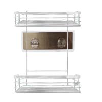 Estantes dobles mejorados para plantas, almacenamiento montado en la pared de acero inoxidable para baño y cocina, organizador de instalación rápida con - details 4