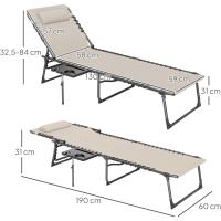Plegable Jardín Exterior con Respaldo Ajustable Reposacabezas Bolsillo Lateral Banja y Estructura Acero Carga 120 kg para Terraza Piscina Playa 190x60x31 cm Crema - details 3