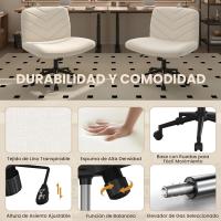 Silla de Oficina sin Reudas, Silla Piernas Cruzadas con Función Mecedora, Silla de Escritorio Ancha para Juegos, Silla de Maquillaje sin Brazos para Casa, Marfil - details 44
