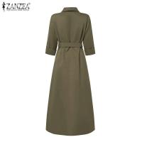 ZANZEA-Vestido camisero elegante para mujer, Vestido veraniego de trabajo OL, informal, con cuello de solapa, manga larga, para fiesta, dobladillo dividido, 2025 - details 5