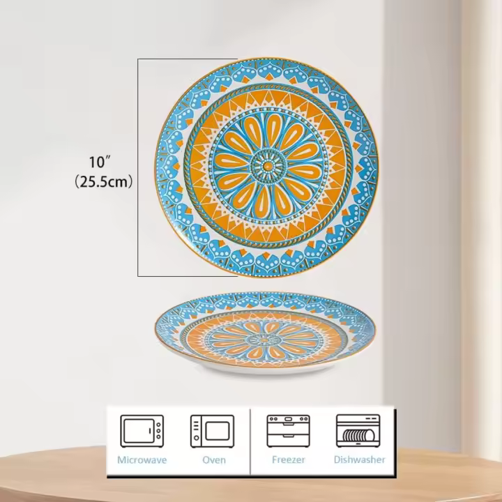 Juego de Platos de Porcelana Grande 25,5 x 25,5 x 2,8 cm Diseño de Colores - 1
