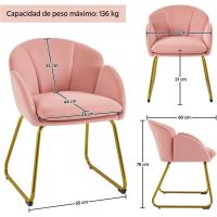 Terciopelo Sillon para Dormitorio Silla para Comedor Cocina Pata Metal Silla Sala de Estar Rosa Claro - details 20