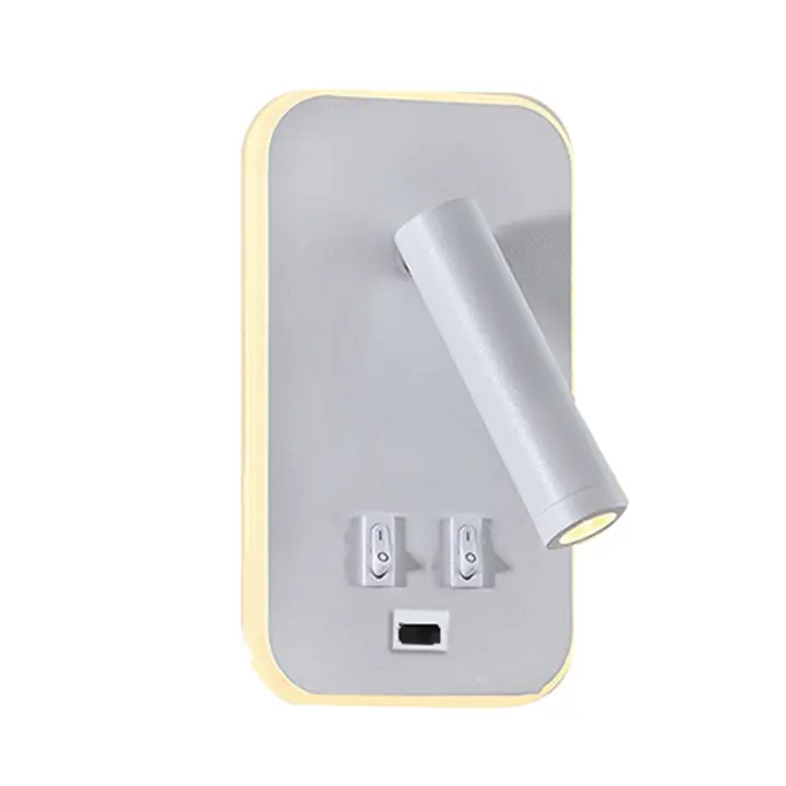 Lámpara de pared ajustable con rotación de 330 grados, luz de fondo con carga USB, candelabro de lectura para estudio y cabecera, color blanco - 1