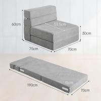 70 x 190 cm Sillón Cama Plegable, Sofá Cama Plegable con Espuma de Memoria y Almohada, Colchón de Suelo para Yoga, Oficina, Salón, Futon Sofá Cama Portada Lavable Unos, Gris Claro - details 2