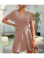 Vestido con cuello en V y tirantes de manga corta con abrigo de lunares francés y cordones para niñas dulces - details 4
