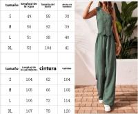 Conjunto de Lino para Mujer Verano 2025 Chaleco Abotonado con Cuello V y Pantalón Ancho - details 0