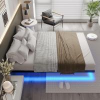 Estructura de cama con iluminación LED, somier de láminas de metal, marco flotante para adultos, resistente y estable, fácil de montar - details 2