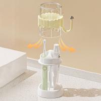 Soporte para cepillo de dientes ajustable a prueba de polvo, juego de soporte para cepillo de dientes de plástico que ahorra espacio con taza para enjuague bucal - details 8