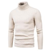 Suéter de cuello alto para hombre, suéter de punto ajustado, camisa de fondo, cálido, Color sólido, moda de otoño e invierno - details 2