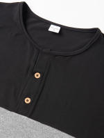 Camiseta deportiva informal de manga corta de verano para hombre, con costuras tricolores y cuello en V con muescas, estilo Henry - details 8