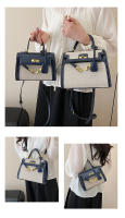 Bolso de mano de empalme de color en contraste de textura premium bolso de mensajero de hombro retro casual de nueva moda para mujer - details 18