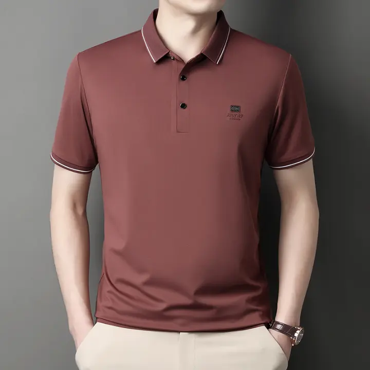 Polo de Manga Corta y Cuello sin Marcas Moda de Verano para Hombres Versátil para Negocios y Comodidad - 1