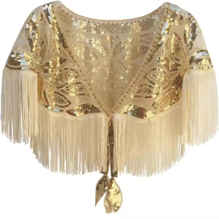 Chal de Encaje Fino Versátil con Cuentas de Malla y Abalorios Vestido Corto Pequeño, Chaleco, Capa, Cárdigan Pequeño, Prenda Exterior Decorativa - 1