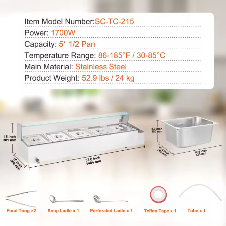 Calentador de alimentos comercial SucceBuy: acero inoxidable, temperatura ajustable - 1