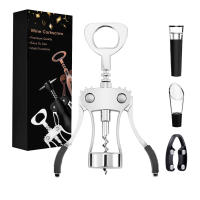 Abridor de vino fácil de utilizar con abrebotellas de cerveza Set Abrebotellas Premium 4 en 1 - Acero Cromado y Zinc, Asas Antideslizantes, Incluye Sacacorchos Al Vacío Guía Goteo Cortador, Ideal para Regalo y Enólogos - details 0