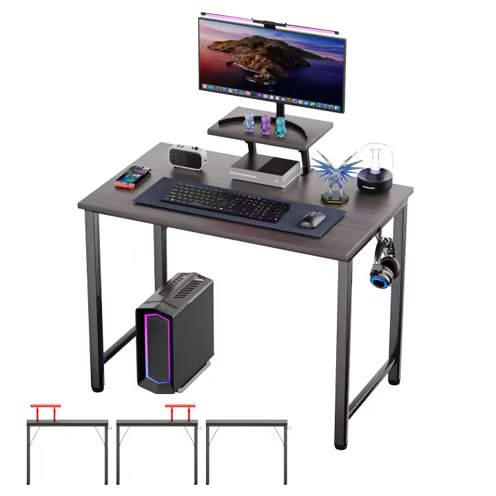 Rcynview Computer Desk 80x40x75-91cm, Computer Desk with Monitor Stand and Hook, Desk for Students and Workers, PC Desk, White - 1