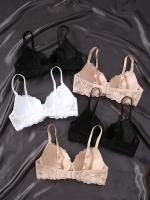 Sujetadores Push Up De Encaje De Contraste, Sujetador Íntimo Cómodo Y Transpirable, Lencería Y Ropa Interior para Mujer, 5 piezas - details 0