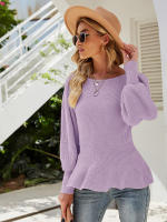Suéter de manga farol para mujer, Jersey de punto con volantes, púrpura, elegante, moda coreana, Otoño e Invierno - details 7
