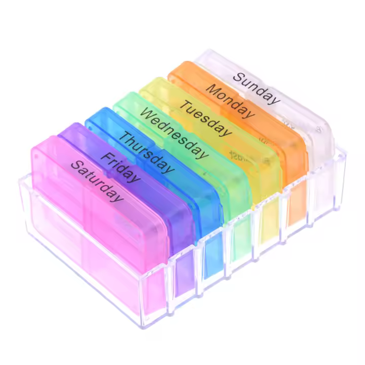 Cajas de pastillas para tabletas, organizador de almacenamiento, contenedor, estuche, 7 días - 1