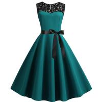 Vestido de Navidad rojo de encaje para mujer, ropa de manga corta Swing, disfraces de Navidad, vestidos de fiesta, bata Vintage, 2024 - details 50