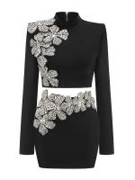 Conjunto de Vestido y Falda Mini de Manga Larga Estilo de Turtén Brillante con Diamantes - details 13