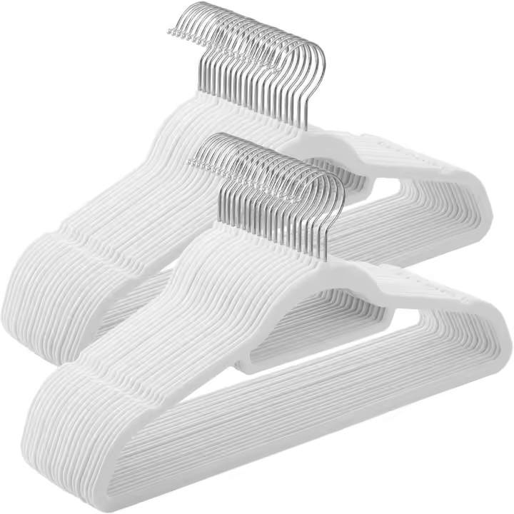 Percha de Terciopelo Antideslizante Juego de 50, Barra Corbata y Gancho Negro 43,5 x 22,5 cm - 1