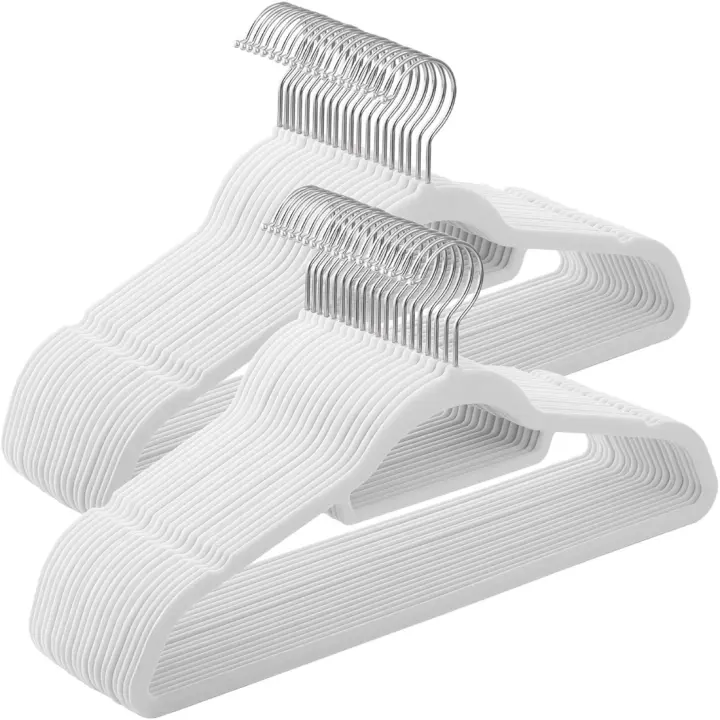 Percha de Terciopelo Antideslizante Juego de 50, Barra Corbata y Gancho Negro 43,5 x 22,5 cm - 1