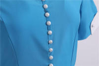 Women summer vintage a line short sleeve solid midi elegant casual party dress - details 16