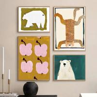Carteles de impresión de arte de pared de guardería de estilo ecléctico, pintura de lienzo de dálmata de flores de oso Polar de dibujos animados para dormitorio de niños, decoración del hogar - details 4