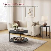 Mesa de Centro Redonda de Mármol de Imitación Estante de Vidrio Templado Fácil Montaje - details 24