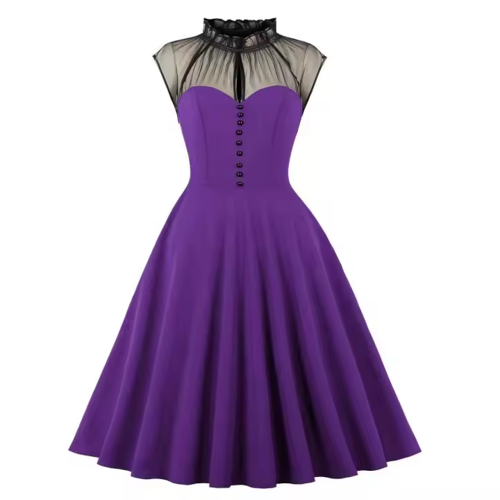Nuevo estilo, pantalla grande, informal, para mujer, Halloween, malla, retales, mangas voladoras, elegante, Retro - 1