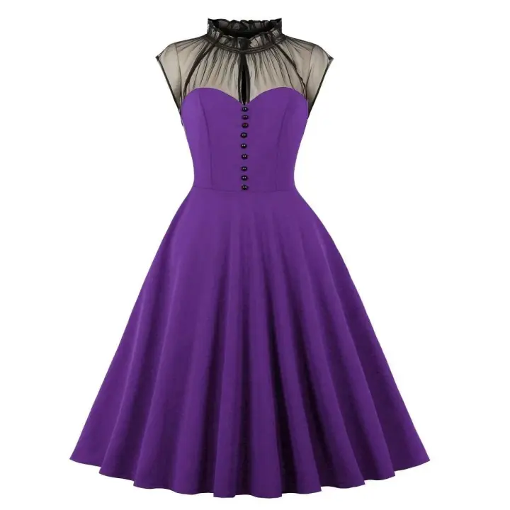 Nuevo estilo, pantalla grande, informal, para mujer, Halloween, malla, retales, mangas voladoras, elegante, Retro - 1