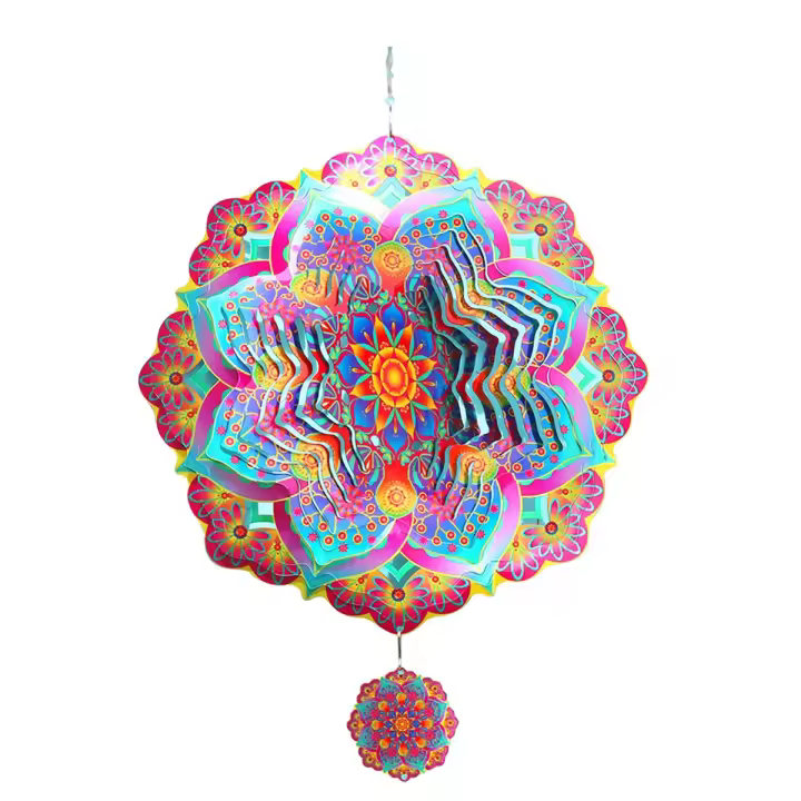 Spinner de viento de Mandala, campanillas de viento giratorias 3D de Metal, arte de lujo, decoración colgante para jardín y exteriores, hilanderos de viento morados - 1