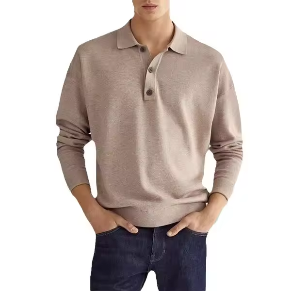 Chaqueta casual para hombre, polo con botones y manga larga con cuello en V para - 1