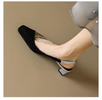 Sandalias con punta en bloque de color, zapatos de tacón grueso con temperamento informal de verano - details 5