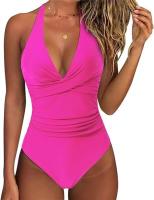 Traje de baño sexy de una pieza con lazo en el cuello y espalda cruzada para mujer - details 3