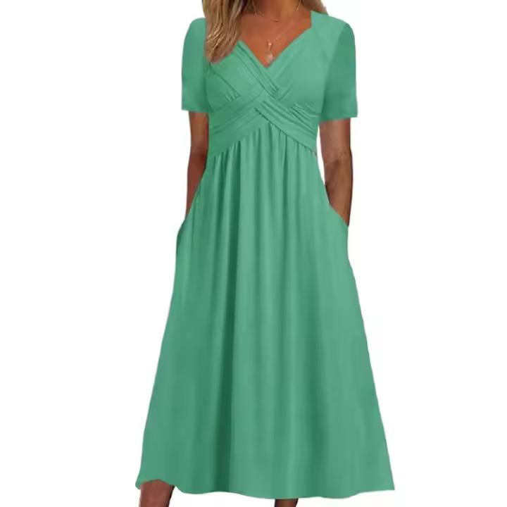 Vestido de moda manga corta con cuello en v para mujer, moda de verano - 1