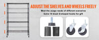 SucceBuy Estante de almacenamiento con ruedas, 4 niveles ajustables, capacidad de 700 libras, estantes de garaje resistentes, organizador de metal, estante de alambre, negro, 47,2 L x 17,7 W x 74 H para cocina, despensa, sótano, baño - details 4