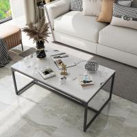 Mesa de centro de mármol para café: Mesa auxiliar de café con marco de metal estilo nórdico moderno para sofá de salón 100x60x43cm (gris) - details 10